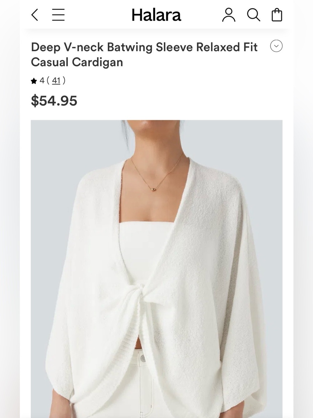 HALARA White Deep V-Neck Batwing Twist Front Relaxed Cardigan (NWT)